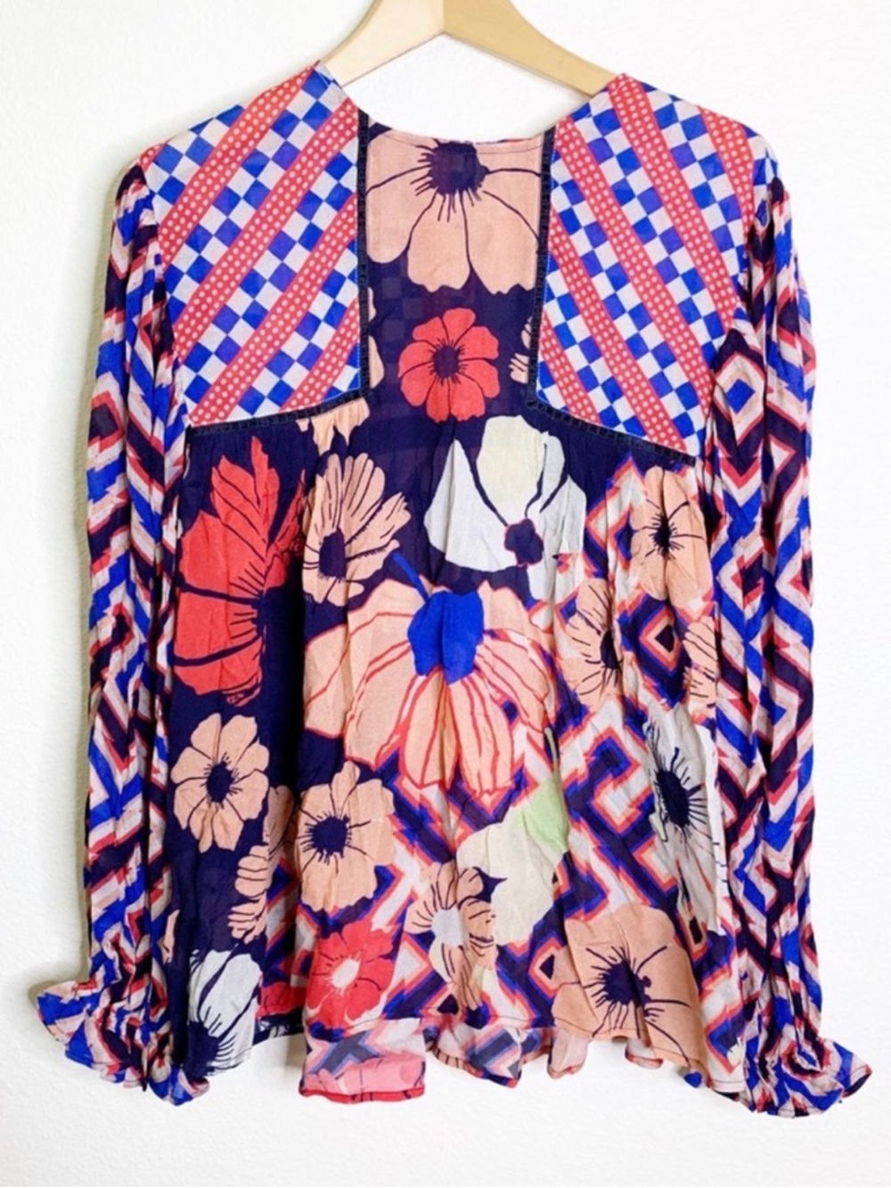 Anthropologie Bl-nk Floral Patchwork Boho Long Sleeve Top Size Large